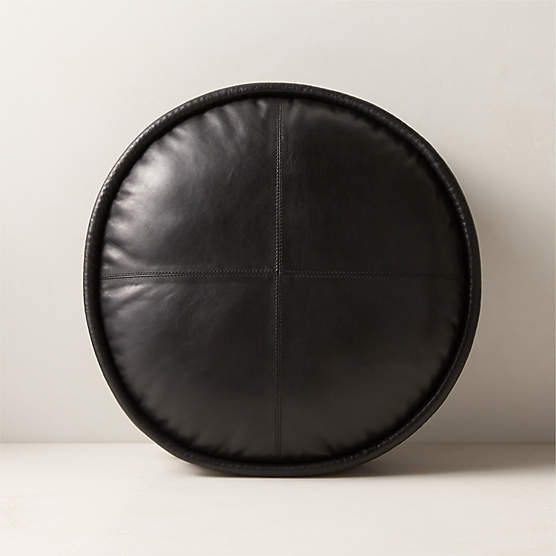 Dacre Round Black Leather Throw Pillow 16''