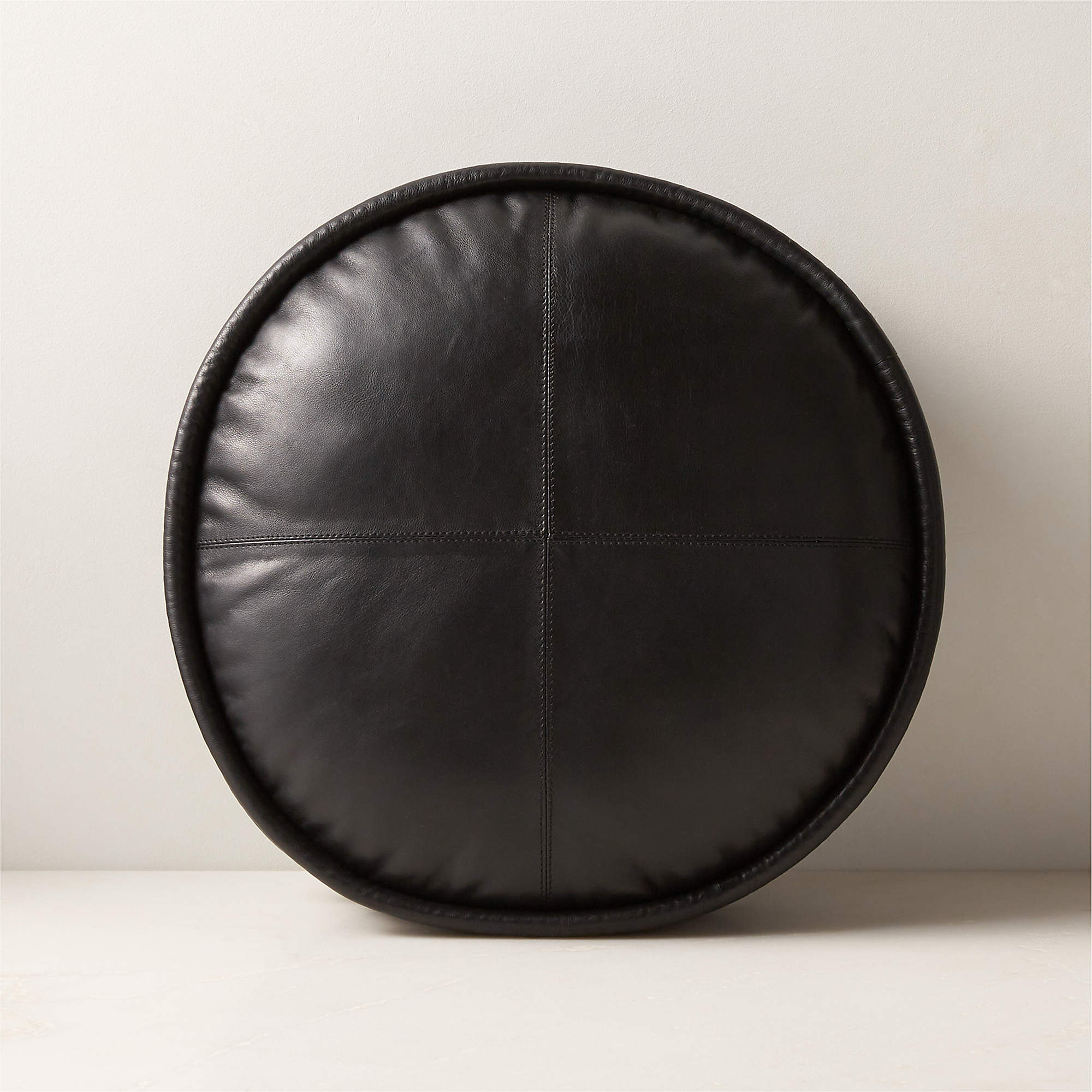 Dacre Round Black Leather Throw Pillow 16'' + Reviews CB2