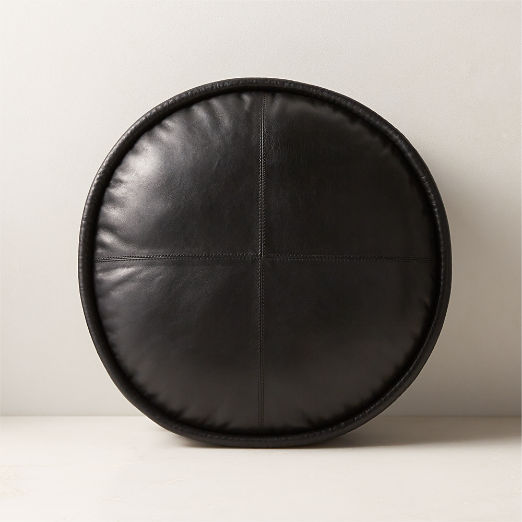 Dacre Round Black Leather Throw Pillow 16''