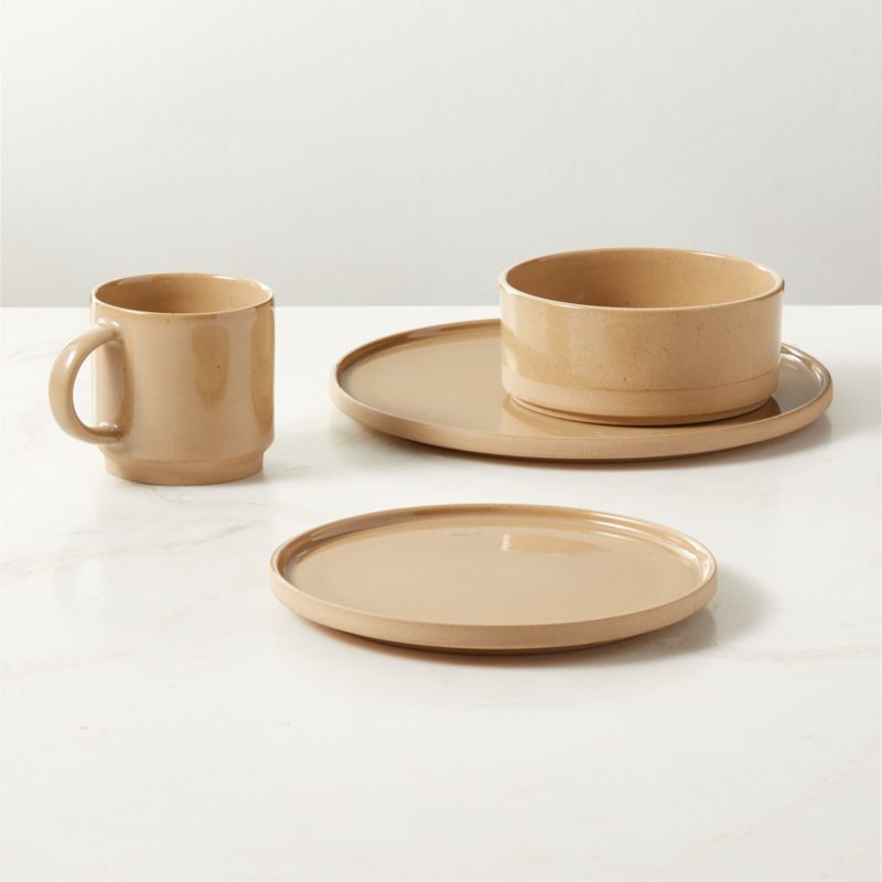 View Darra 4-Piece Natural Recycled Stoneware Dinnerware Set with Soup Bowl details