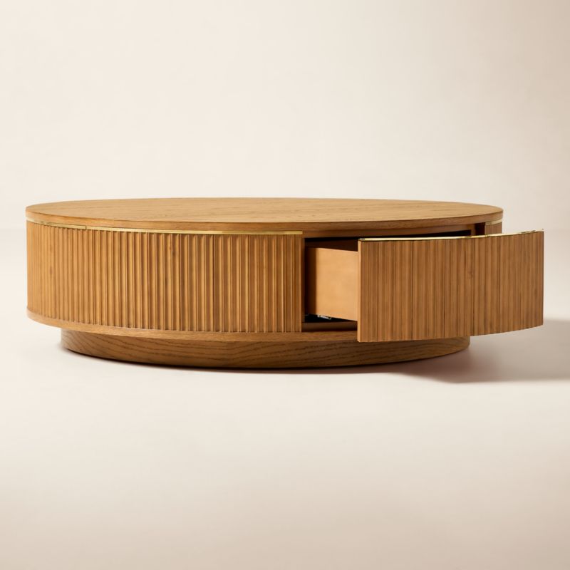 Davison 50" Round Fluted Oak Coffee Table - image 4 of 9