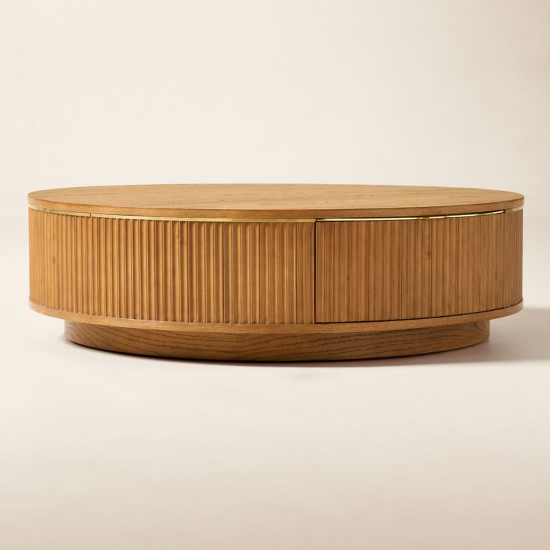 Davison 50" Round Fluted Oak Coffee Table - image 2 of 9