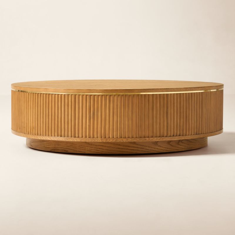 Davison 50" Round Fluted Oak Coffee Table - image 5 of 9