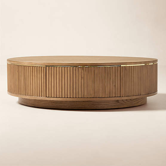 Davison 50" Round Fluted Warm Oak Storage Coffee Table