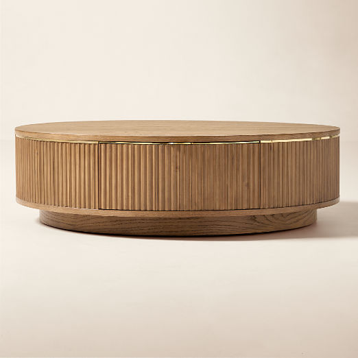 Davison Round Fluted Warm Oak Coffee Table (40" - 50")