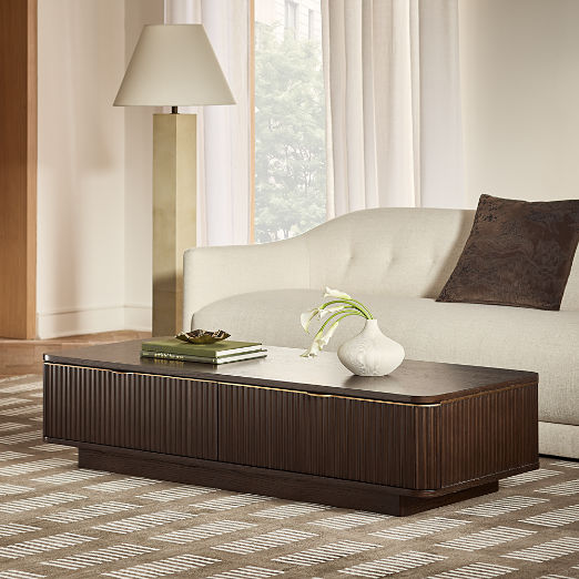 Davison 60" Rectangular Fluted Dark Oak Coffee Table