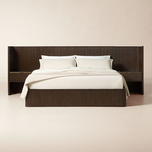 Davison Fluted Dark Brown Wood Bed with Nightstands