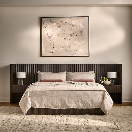 Davison Fluted Dark Brown Wood Bed with Nightstands