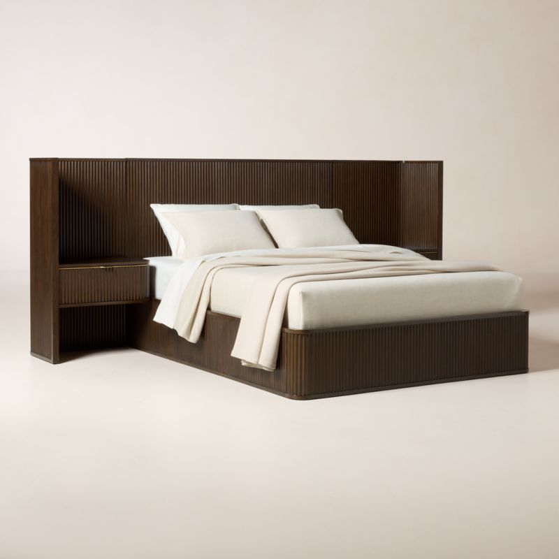 Davison Fluted Dark Brown Wood Queen Bed with Nightstands - image 3 of 8