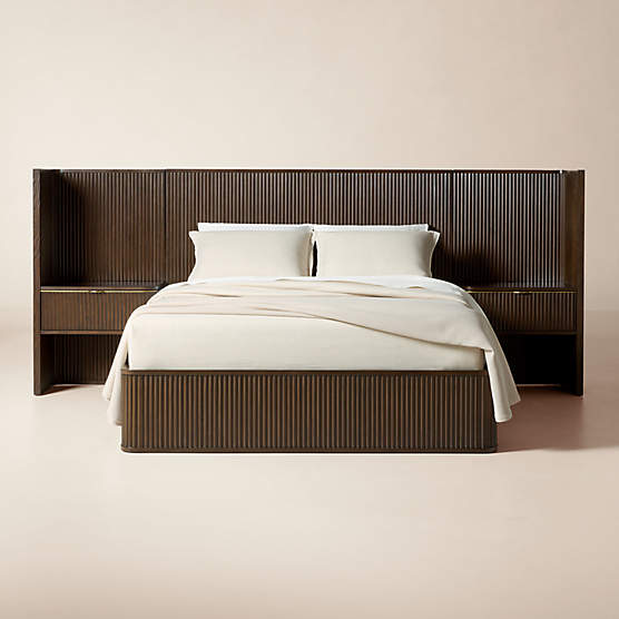 Davison Fluted Dark Brown Wood Queen Bed with Nightstands