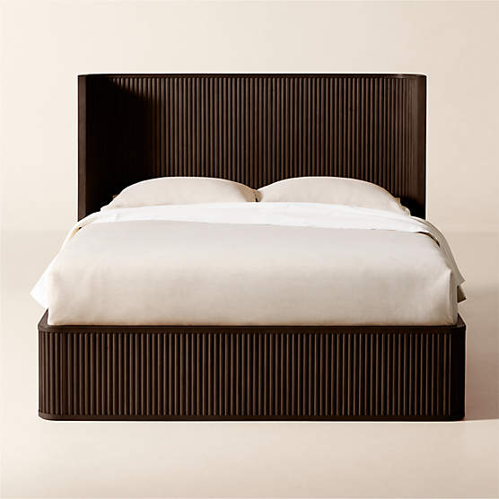 Davison Fluted Dark Brown Wood Queen Bed