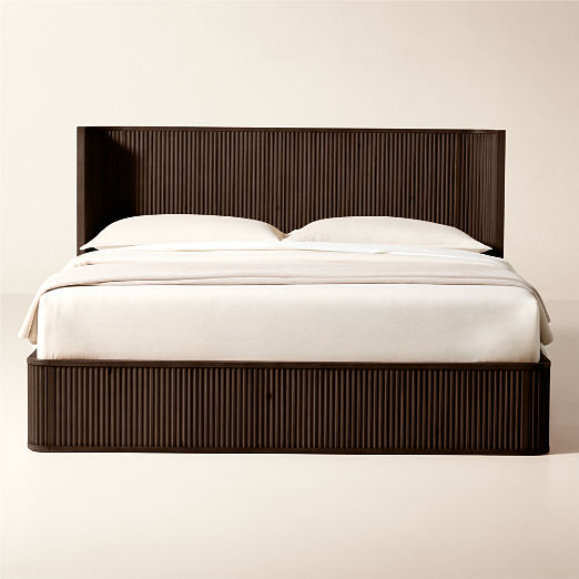 Davison Fluted Dark Brown Wood Bed