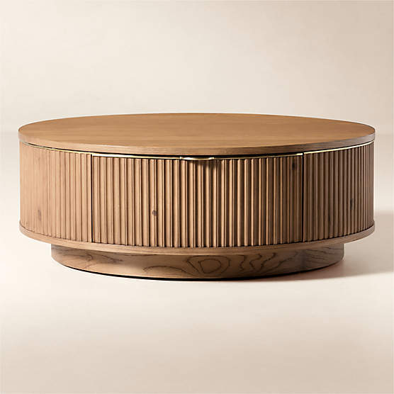 Davison 40" Round Fluted Warm Oak Storage Coffee Table