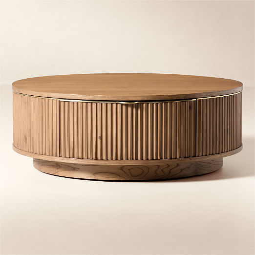 Davison 40" Round Fluted Warm Oak Storage Coffee Table