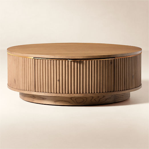 Davison 40" Round Fluted Warm Oak Storage Coffee Table