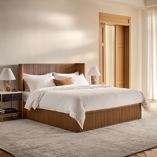 Davison Fluted Warm Brown Wood Bed