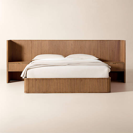 Davison Fluted Warm Brown Wood King Bed with Nightstands