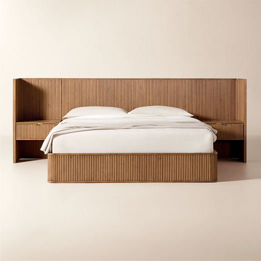 Davison Fluted Warm Brown Wood Bed with Nightstands