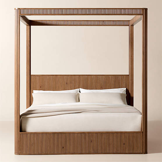Davison Fluted Warm Brown Wood King Canopy Bed