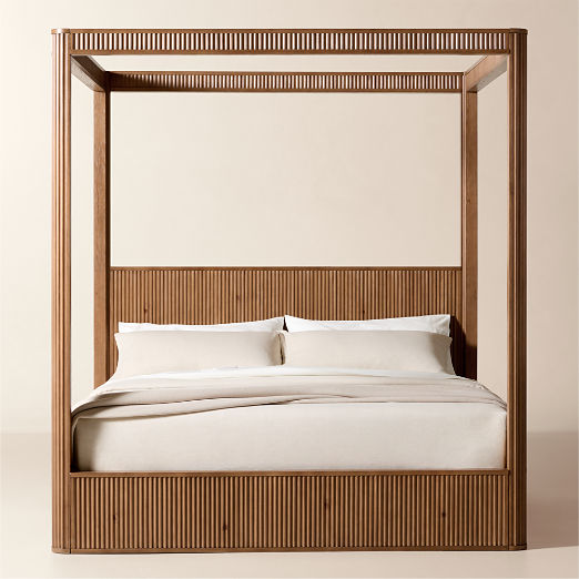 Davison Fluted Warm Brown Wood King Canopy Bed