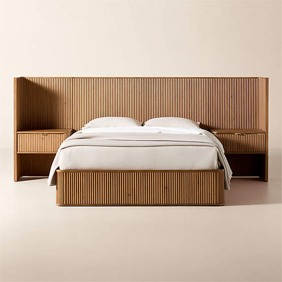 Davison Fluted Warm Brown Wood Queen Bed with Nightstands