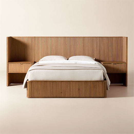 Davison Fluted Warm Brown Wood Queen Bed with Nightstands