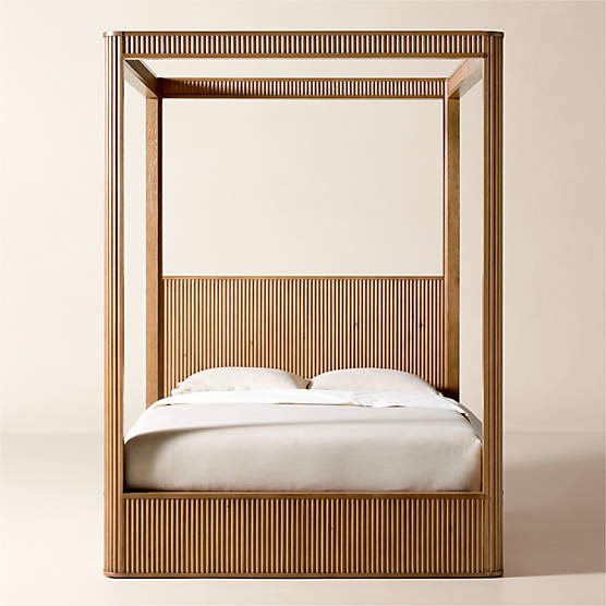 Davison Fluted Warm Brown Wood Queen Canopy Bed