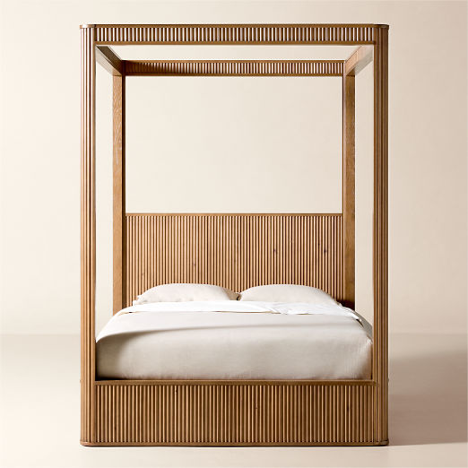 Davison Fluted Warm Brown Wood Queen Canopy Bed