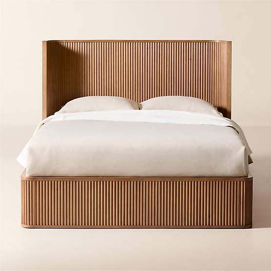 Davison Fluted Warm Brown Wood Queen Bed