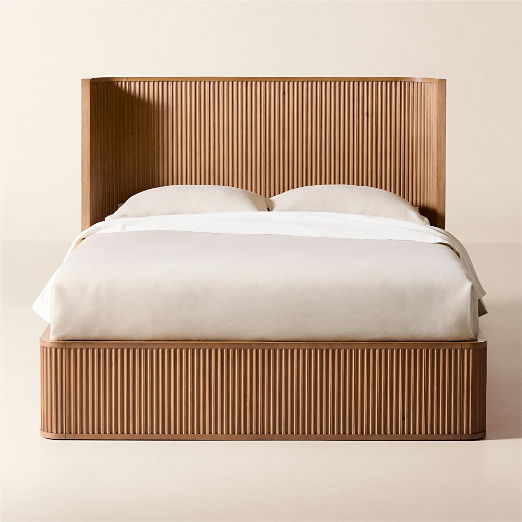 Davison Fluted Warm Brown Wood Queen Bed
