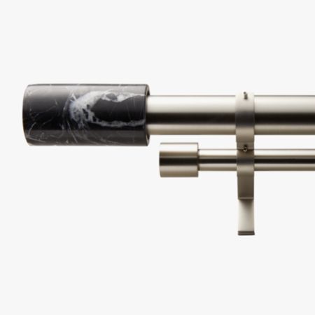 Brushed Nickel With Black Marble Finial Double Rod Curtain Rod