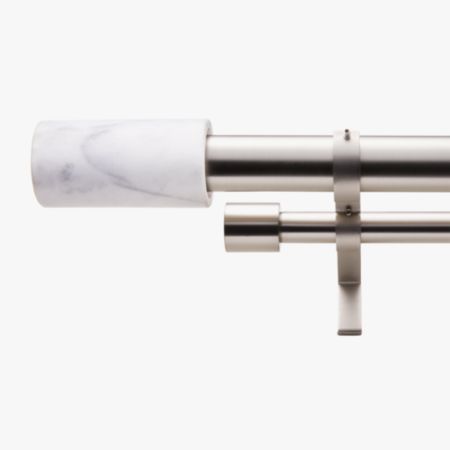 Brushed Nickel With White Marble Finial Double Rod Curtain Rod
