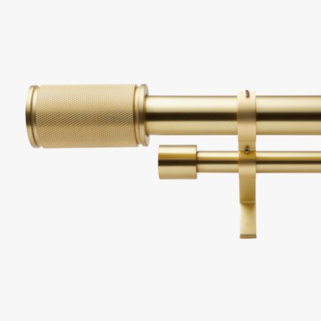 Brushed Brass Amp Finial Double Rod Curtain Rod Set 48 88 Cb2