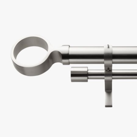 Brushed Nickel Ring Finial Double Rod Curtain Rod Set 88 120