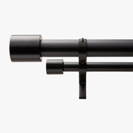 Matte Black Cap Finial Double Rod Curtain Rod Set 88 120 Cb2