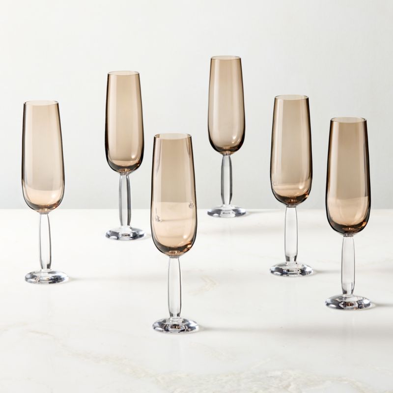 Dean Inom Smoked Champagne Flute Glasses Set of 6 by Casa Dean by Swizz Beatz - image 2 of 6