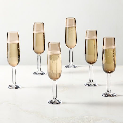 Dean Inom Smoked Champagne Flute Glasses Set of 6 by Casa Dean by Swizz Beatz