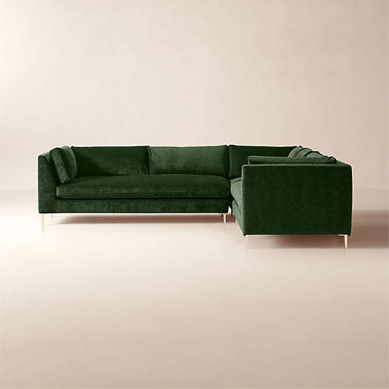 Decker 2Piece LShaped Green Performance Velvet Sectional Sofa with