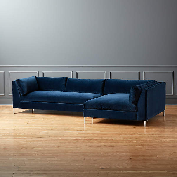Decker 2 Piece Navy Blue Velvet, Light Blue Sectional Sofa Sleeper