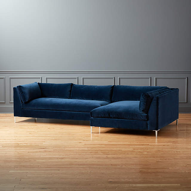 Decker 2 Piece Navy Blue Velvet, Light Blue Velvet Sectional Sofa