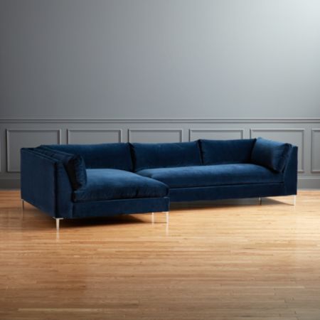 Decker 2 Piece Blue Velvet Sectional Sofa