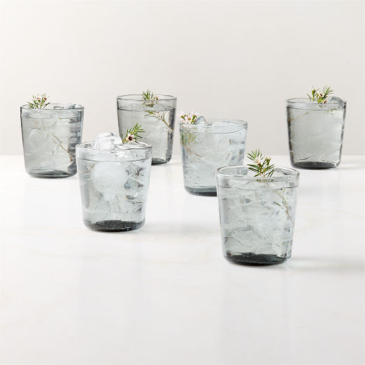 Del Mar Blue Recycled Double Old-Fashioned Glasses Set of 6