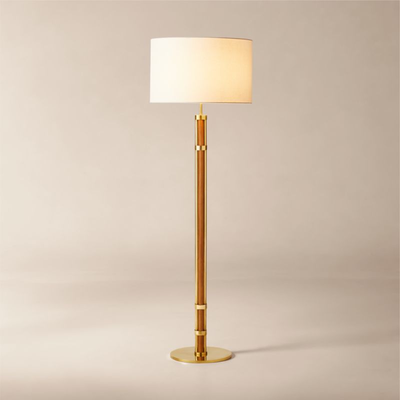 Delaney Rattan And Unlacquered Brass Floor Lamp with Linen Shade - image 0 of 3