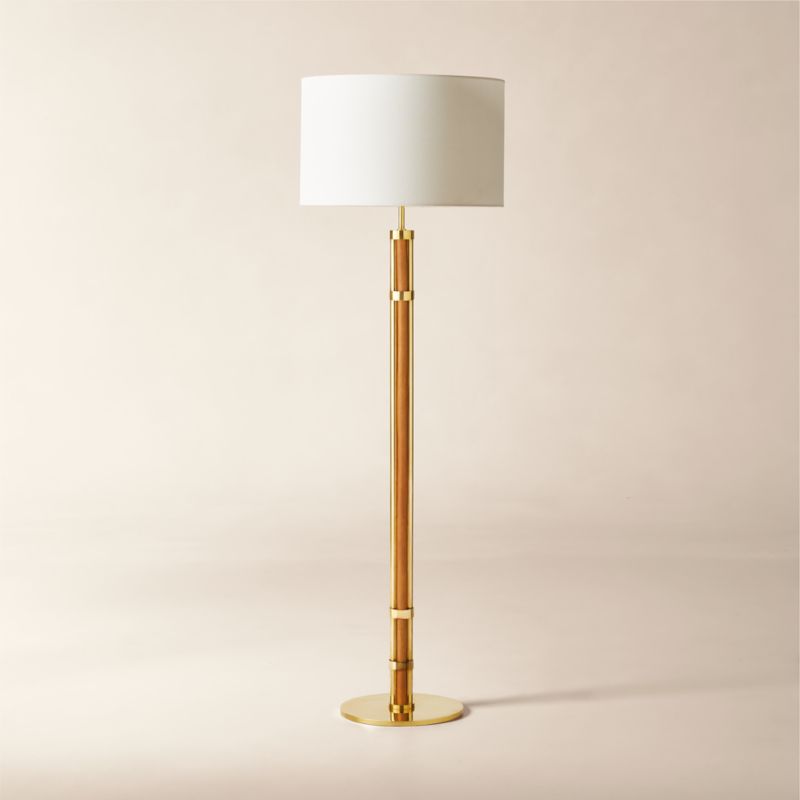 Delaney Rattan And Unlacquered Brass Floor Lamp with Linen Shade - image 1 of 3