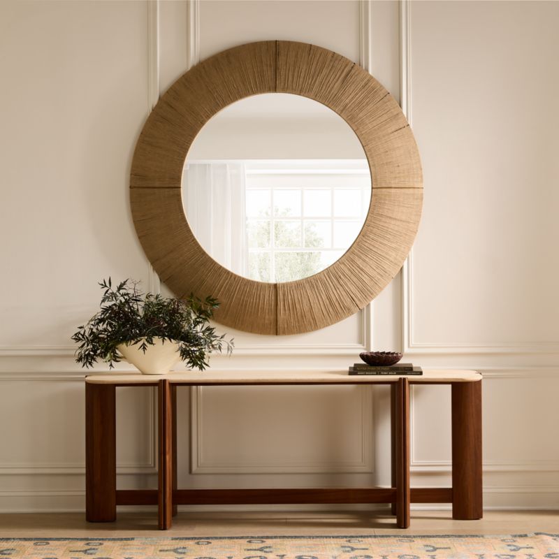 Tule 78" Travertine and Walnut Wood Console Table - image 2 of 7