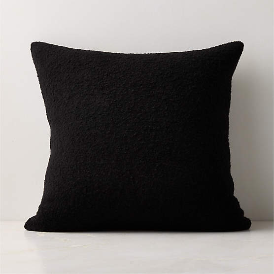 Demi Black Merino Wool Boucle Throw Pillow with Down-Alternative Insert 20"x20"