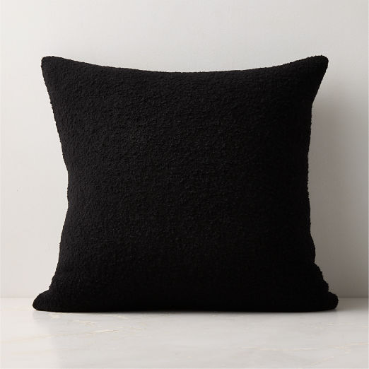 Demi Black Merino Wool Boucle Throw Pillow with Feather-Down Insert 20"x20"
