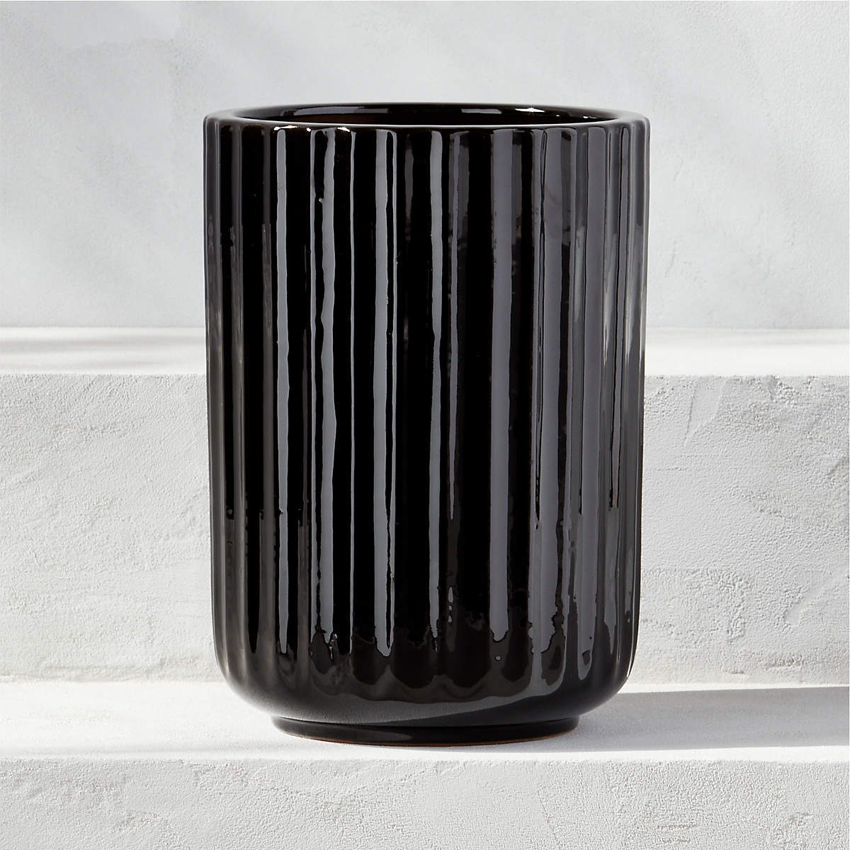 Demos Modern Black Ceramic Outdoor Planter Small + Reviews CB2