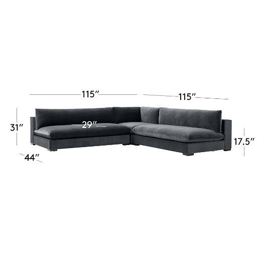 Deseo 3-Piece Modular Charcoal Grey Performance Velvet Deep Depth Sectional Sofa