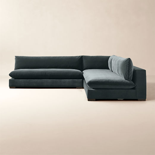 Deseo 3-Piece Modular Charcoal Grey Performance Velvet Deep Depth Sectional Sofa